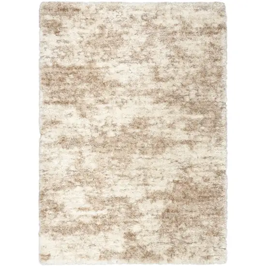 Beige and Ivory Abstract Shag Area Rug Photo 4