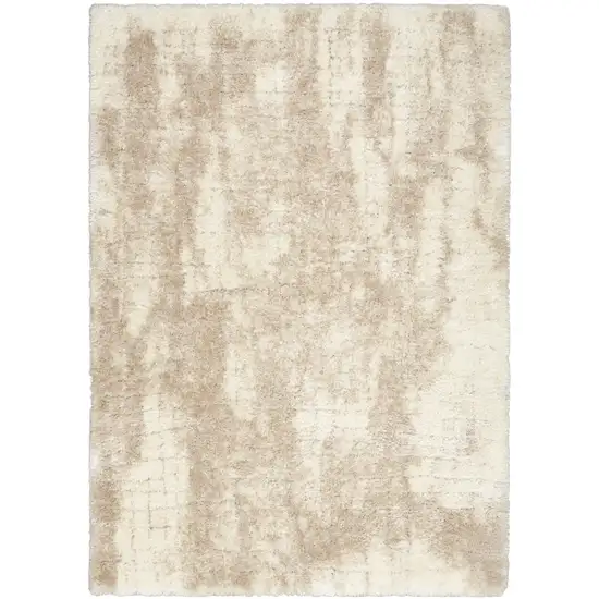 Beige and Ivory Abstract Shag Area Rug Photo 2