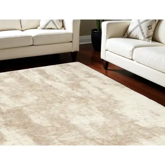 Beige and Ivory Abstract Shag Area Rug Photo 1