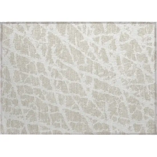 Beige and Ivory Abstract Washable Non Skid Indoor Outdoor Area Rug Photo 2