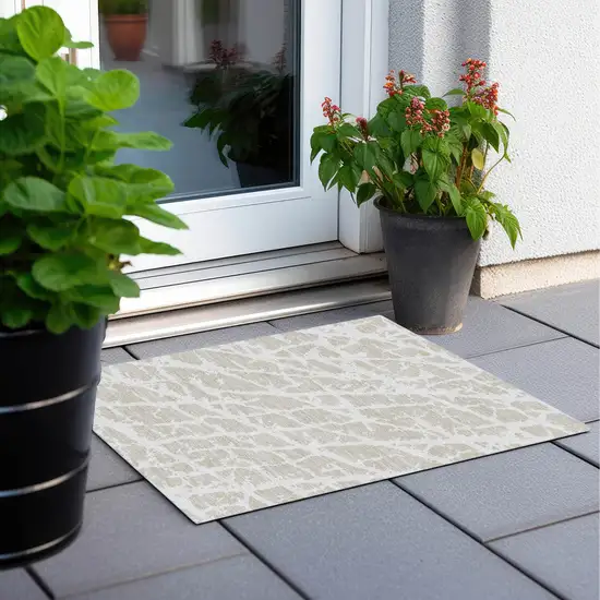 Beige and Ivory Abstract Washable Non Skid Indoor Outdoor Area Rug Photo 8