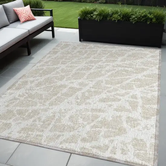 Beige and Ivory Abstract Washable Non Skid Indoor Outdoor Area Rug Photo 1