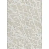 Photo of Beige and Ivory Abstract Washable Non Skid Indoor Outdoor Area Rug