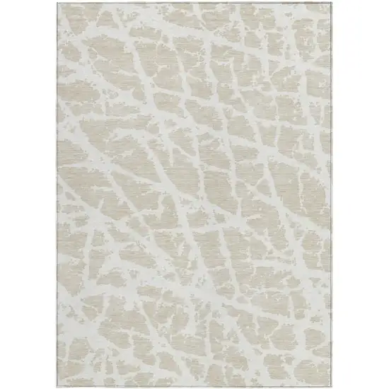 Beige and Ivory Abstract Washable Non Skid Indoor Outdoor Area Rug Photo 4