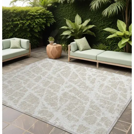 Beige and Ivory Abstract Washable Non Skid Indoor Outdoor Area Rug Photo 1