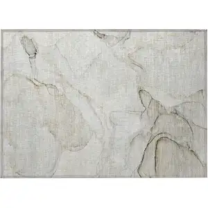 Photo of Beige and Ivory Abstract Washable Non Skid Indoor Outdoor Area Rug