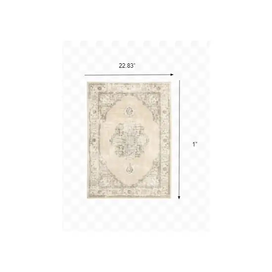 Beige and Ivory Center Jewel Area Rug Photo 3