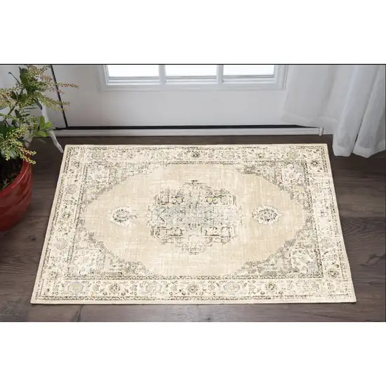 Beige and Ivory Power Loom Area Rug Photo 1