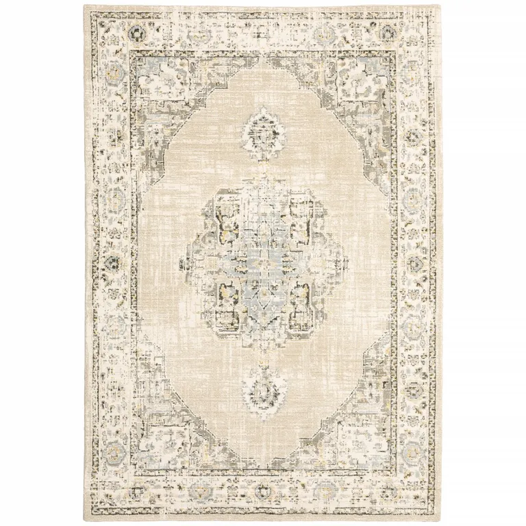 Beige and Ivory Center Jewel Area Rug Photo 1