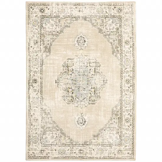 Beige and Ivory Center Jewel Area Rug Photo 1