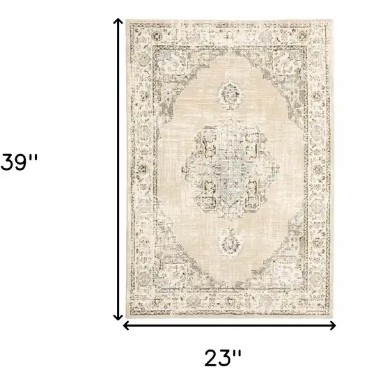 Beige and Ivory Power Loom Area Rug Photo 7