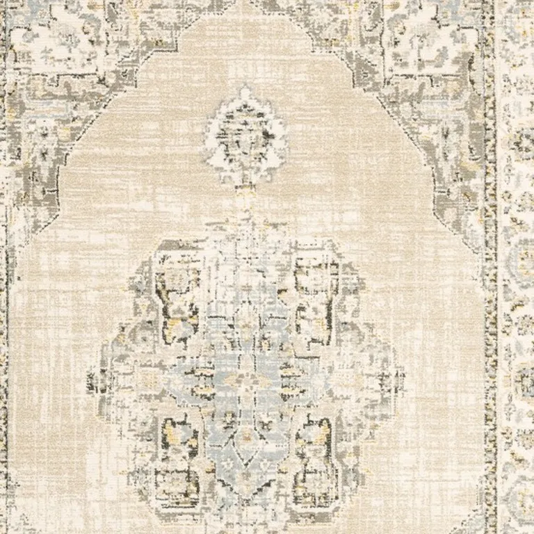 Beige and Ivory Center Jewel Area Rug Photo 5