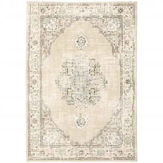 Beige and Ivory Center Jewel Area Rug Photo 5