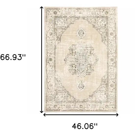 Beige and Ivory Center Jewel Area Rug Photo 6