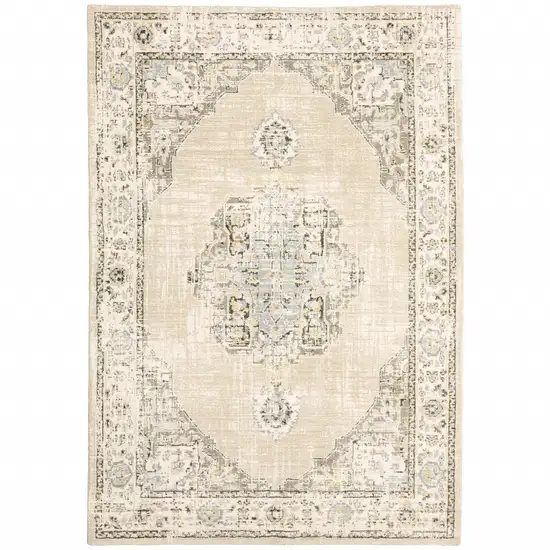 Beige and Ivory Center Jewel  Area Rug Photo 1