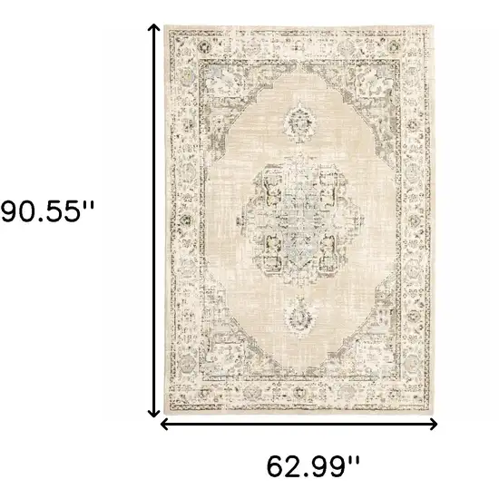 Beige and Ivory Center Jewel  Area Rug Photo 6