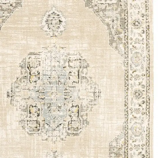 Beige and Ivory Center Jewel  Area Rug Photo 4