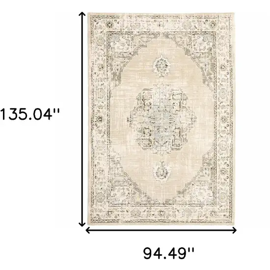 Beige and Ivory Center Jewel Area Rug Photo 6