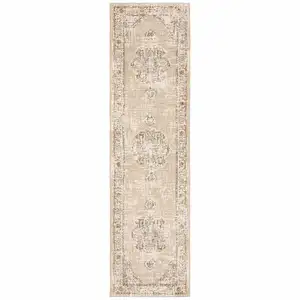 Photo of Beige and Ivory Center Jewel Runner Rug