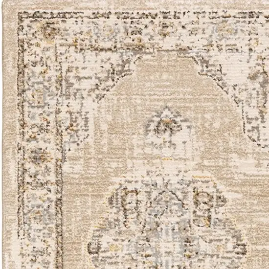 Beige and Ivory Center Jewel Runner Rug Photo 5