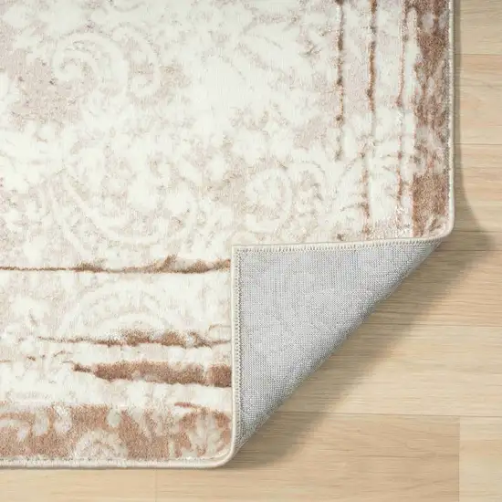 Beige and Ivory Damask Area Rug Photo 9