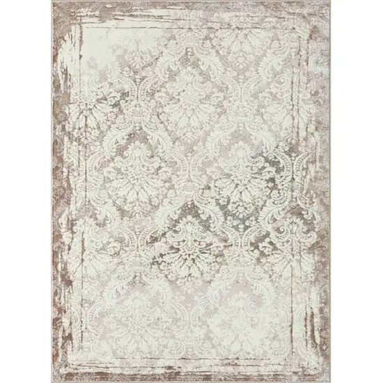 Beige and Ivory Damask Area Rug Photo 5