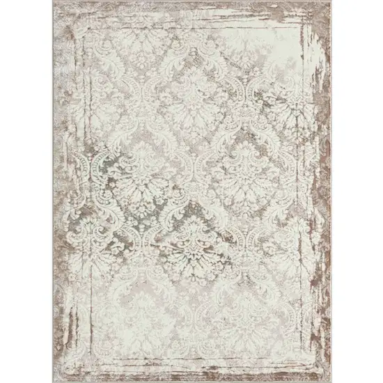 Beige and Ivory Damask Area Rug Photo 2