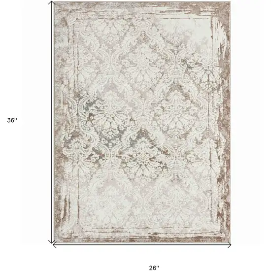 Beige and Ivory Damask Area Rug Photo 3