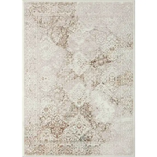 Beige and Ivory Damask Area Rug Photo 5