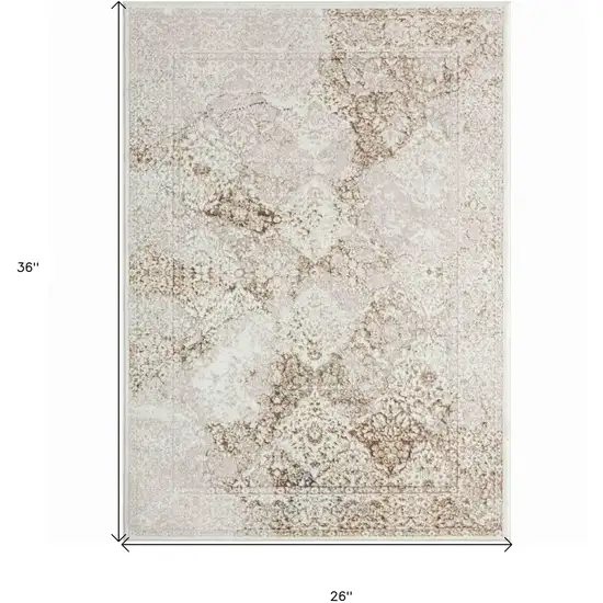 Beige and Ivory Damask Area Rug Photo 3