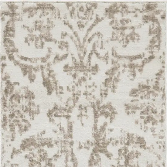 Beige and Ivory Damask Distressed Area Rug Photo 4