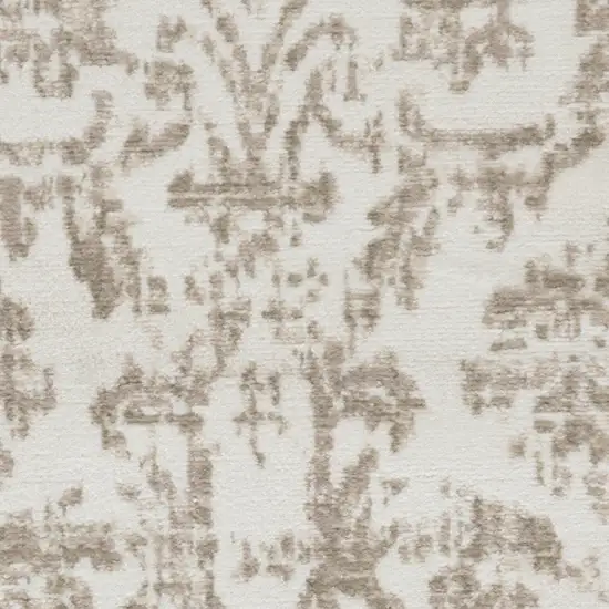 Beige and Ivory Damask Distressed Area Rug Photo 7