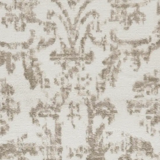 Beige and Ivory Damask Distressed Area Rug Photo 5