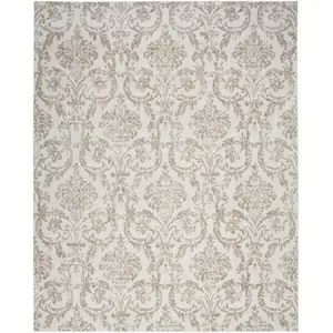 Photo of Beige and Ivory Damask Distressed Non Skid Area Rug