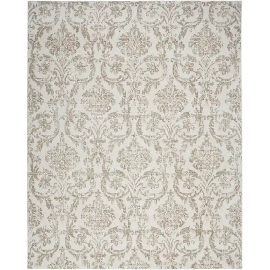 Beige and Ivory Damask Distressed Non Skid Area Rug Photo 2