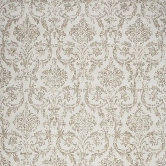 Beige and Ivory Damask Distressed Non Skid Area Rug Photo 7