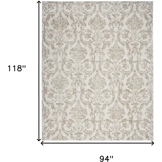 Beige and Ivory Damask Distressed Non Skid Area Rug Photo 3