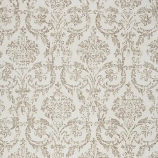 Beige and Ivory Damask Distressed Non Skid Area Rug Photo 6