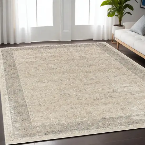 Beige and Ivory Floral Area Rug Photo 1