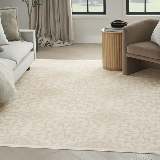 Beige and Ivory Floral Non Skid Area Rug Photo 6