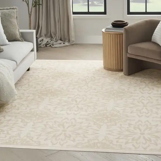 Beige and Ivory Floral Non Skid Area Rug Photo 8