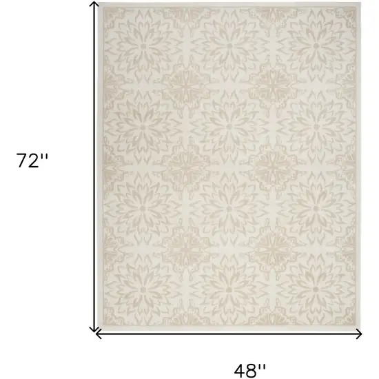 Beige and Ivory Floral Non Skid Area Rug Photo 3