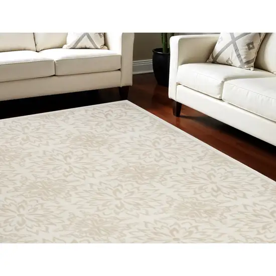 Beige and Ivory Floral Non Skid Area Rug Photo 1