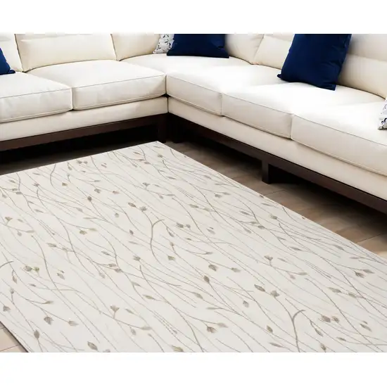 Beige and Ivory Floral Power Loom Area Rug Photo 1