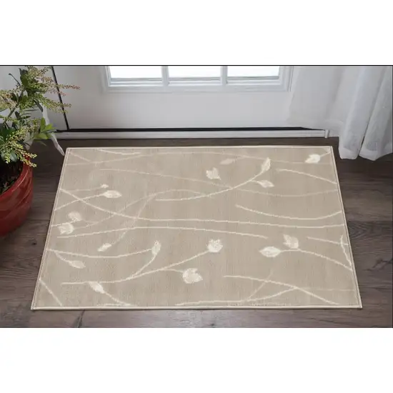 Beige and Ivory Floral Power Loom Area Rug Photo 1