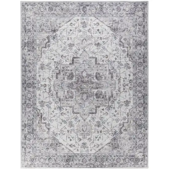 Beige and Ivory Floral Power Loom Distressed Washable Area Rug Photo 1