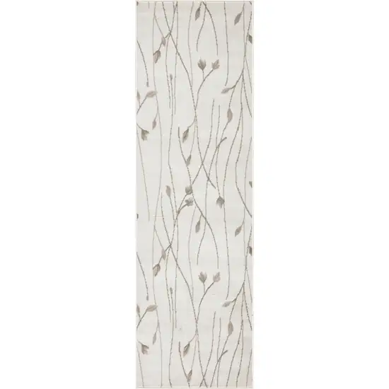 Beige and Ivory Floral Power Loom Runner Rug Photo 2