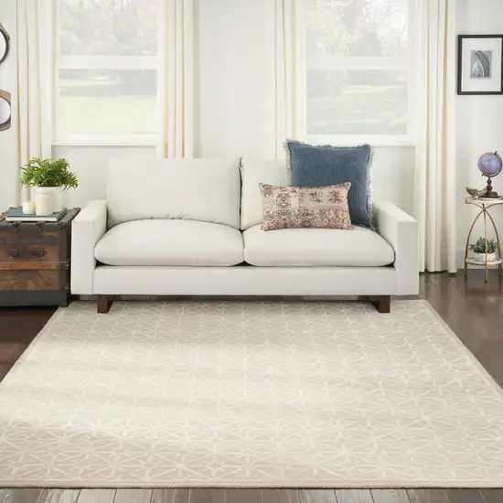 Beige and Ivory Geometric Hand Tufted Area Rug Photo 7