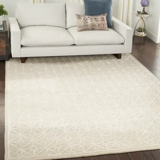 Beige and Ivory Geometric Hand Tufted Area Rug Photo 6