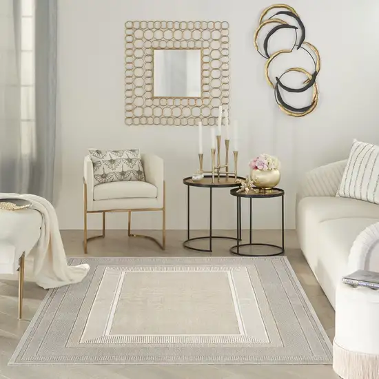 Beige and Ivory Geometric Non Skid Area Rug Photo 9